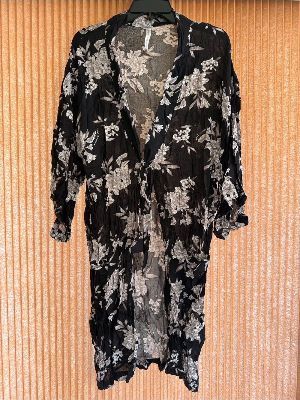 Spiritual Gangster Black & White Floral Sheer Kimono Robe - Size OS